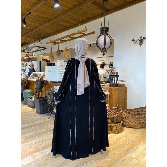 KirimCpT- Abaya Mesir Mewah Elegan Inner Outer One Set Gamis Jetblack Muslim Syari - Nancy