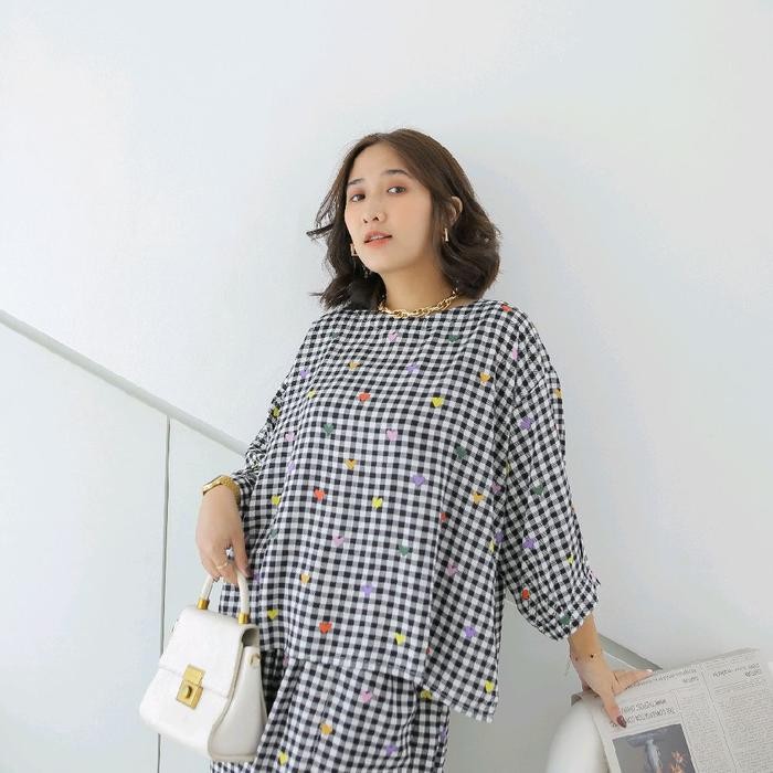 Nagita Setelan Baju Atasan Dan Celana Kulot Batik Richa Setelan Lengan 7/8, Panjang,Katun