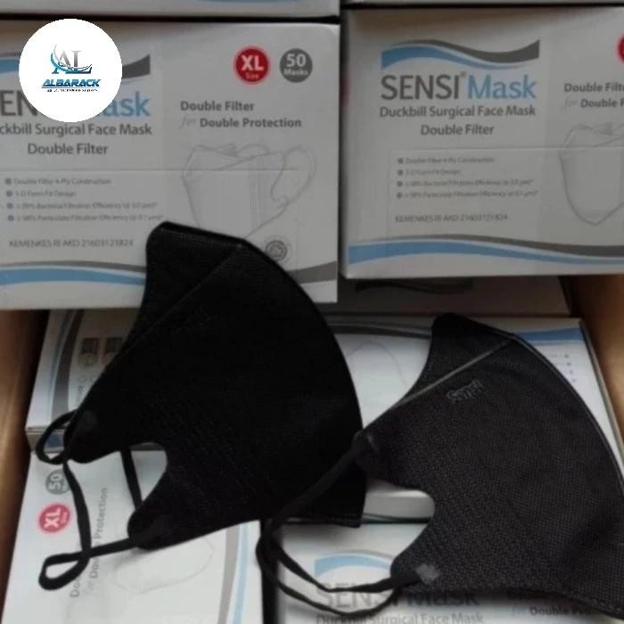 KJB MASKER SENSI DUCKBILL HITAM Surgical Face Mask XL ISI 50