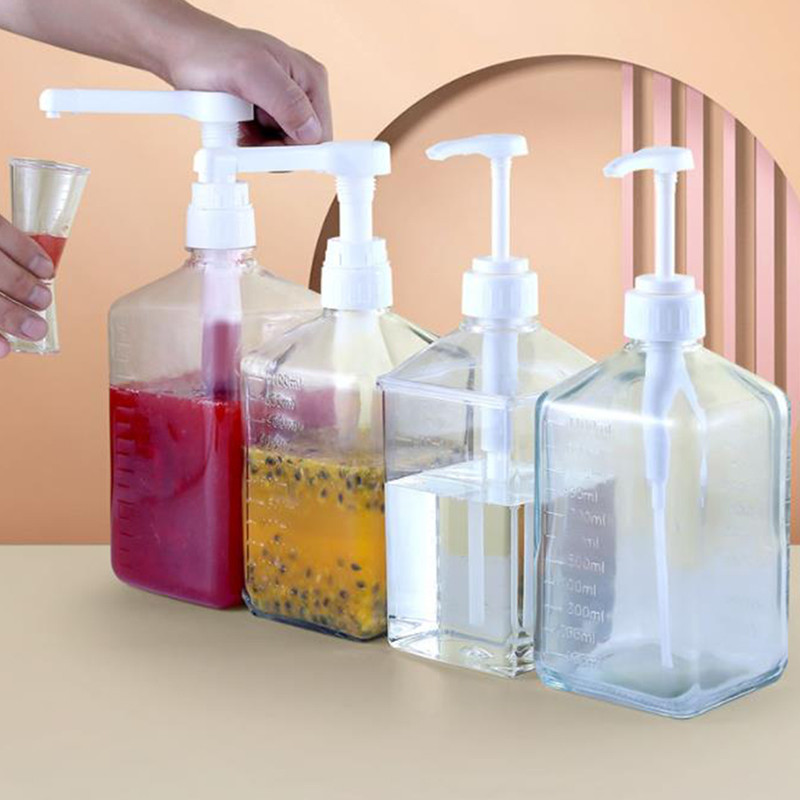 1pc 1600ml Hand Pressed Sugar Bottle Liquid Dispenser With Scale Coffee Syrup Bee Drip Bottle With P