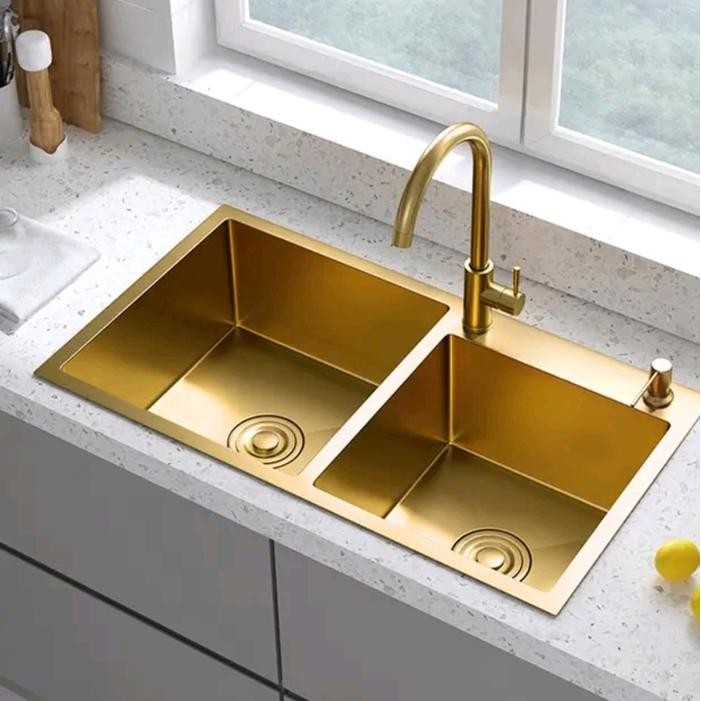 Kitchen sink Gold 2 lubang/Bak cuci Piring 8245/Wastafel cuci piring Gold stainles