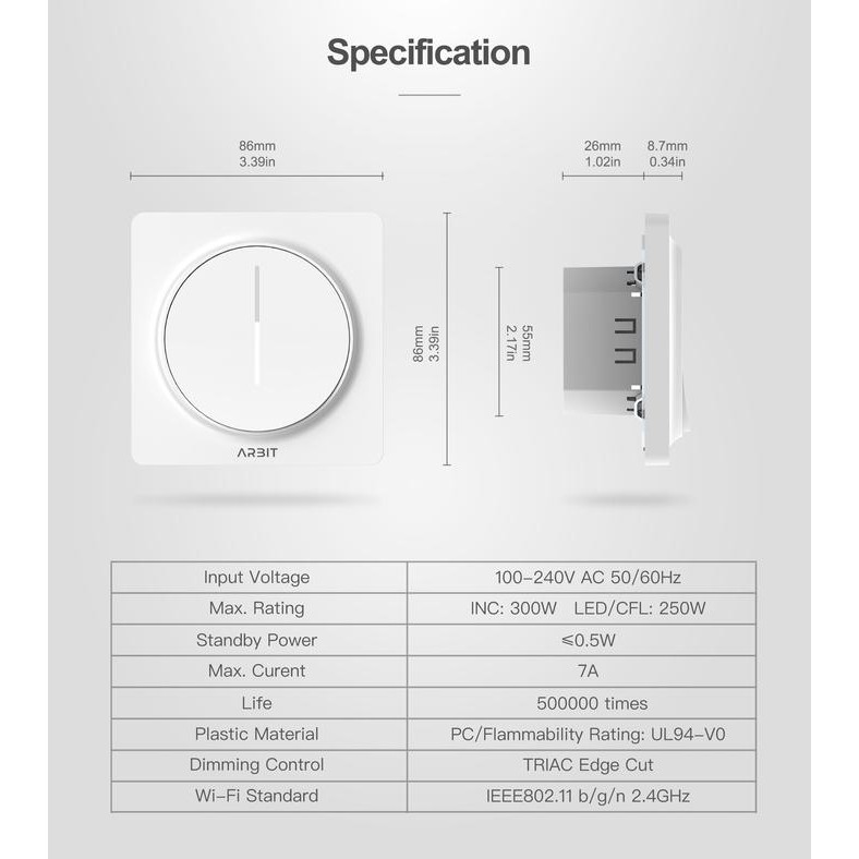 tvj7- Arbit Smart Wifi Saklar Redup Dimmer Switch Tuya