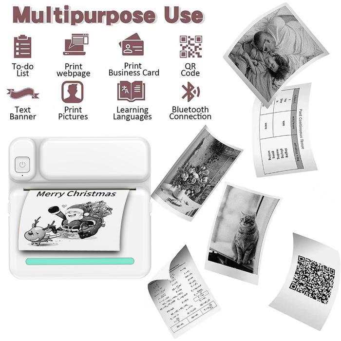 Mini Printer Portable Thermal Printer Pocket Printer Wireless Bluetooth Mini Foto Gambar Label