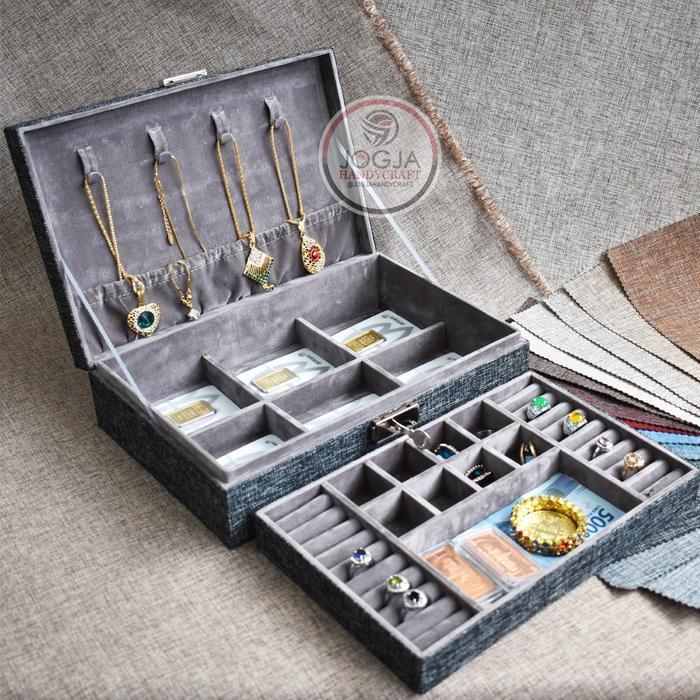 Bisa Dikunci - Luxury Jewelry Box Kotak Tempat Perhiasan Lengkap Emas