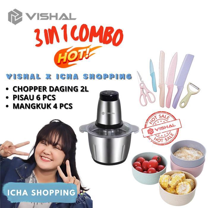Mitochiba Kitchen - Com3COD) Stainless Blender Daging Penggiling +1Set Pisau +s Mangkuk Set