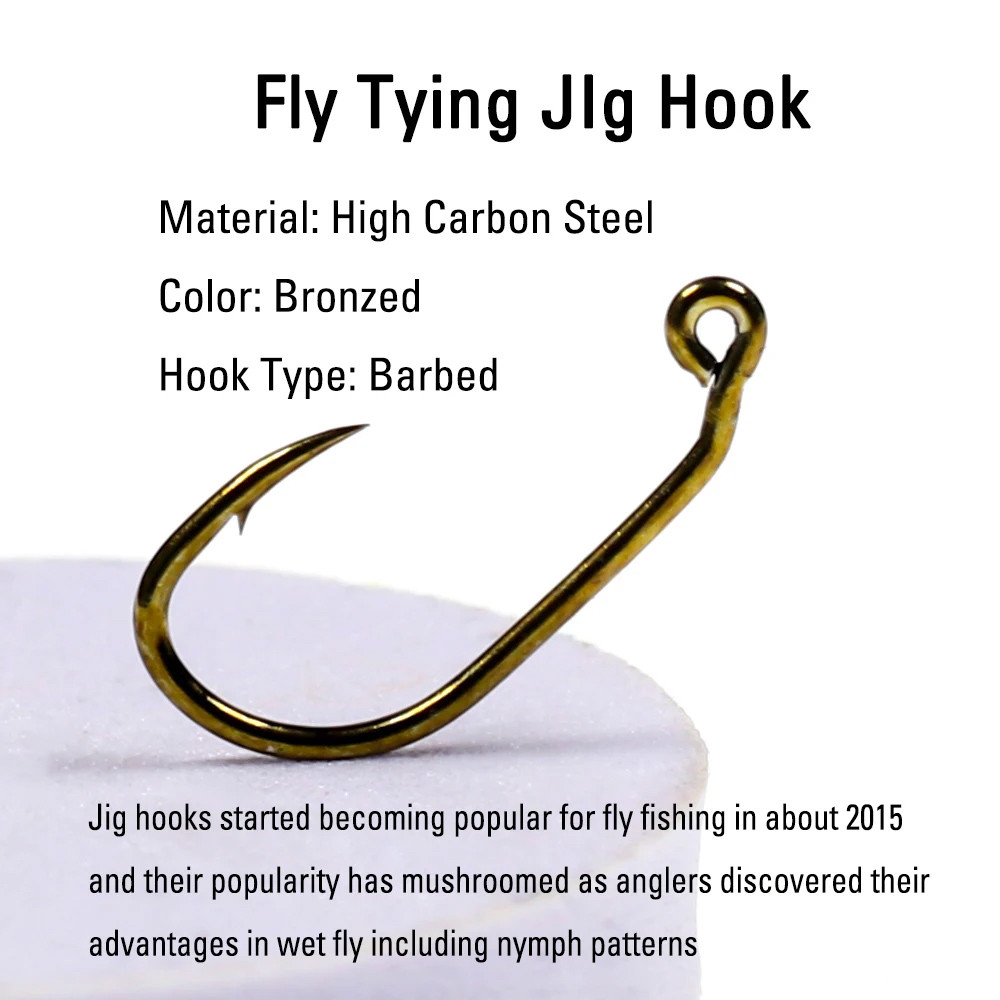 50pcs 60 Degree Barbed Jig Nymph Euro Nymph Fly Tying Hook Wet Fly Wide Gap Trout Fishing Hooks #10