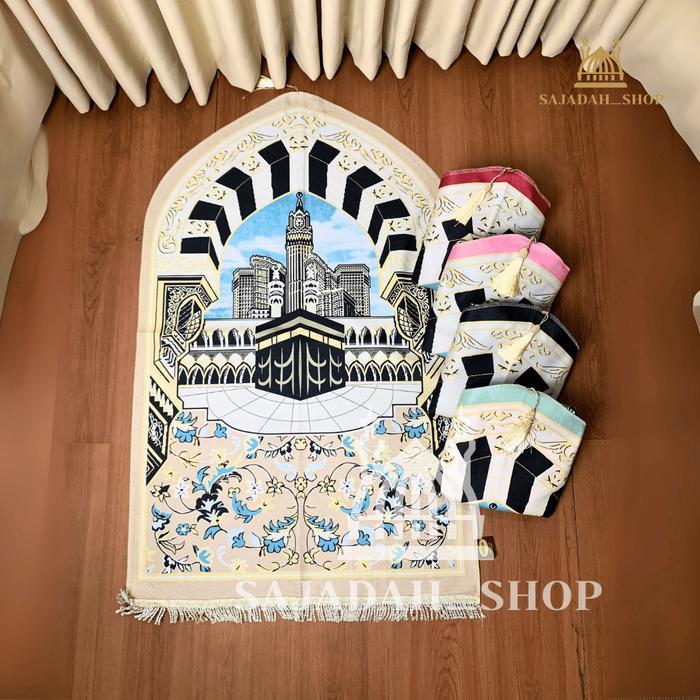 BERGARANSI Sajadah Quba Suede Rumbai Motif Kabah Tebal Muslim