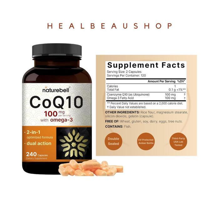Naturebell Coq10 100mg Omega 3 240caps Antioksidan Jantung Ori USA