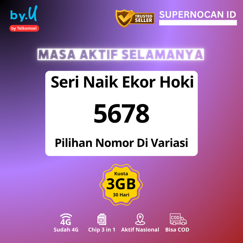 NOMOR CANTIK BYU SERI 5678 EKOR HOKI 88 99 - NOMOR CANTIK TELKOMSEL BYU SERI 5678 EKOR HOKI 88 99 BO