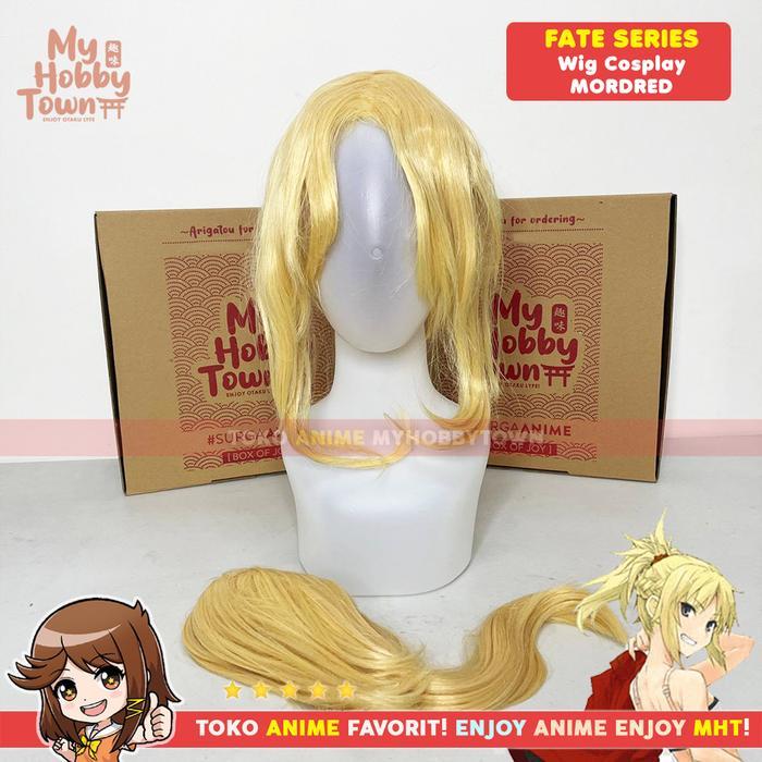 W Cosplay Anime Fate Mordred Red Saber Rambut Palsu