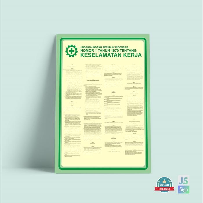 (Ryl) - Poster Safety K3 Keselamatan Kerja Uu No.1 Tahun 1970 Ukuran A3