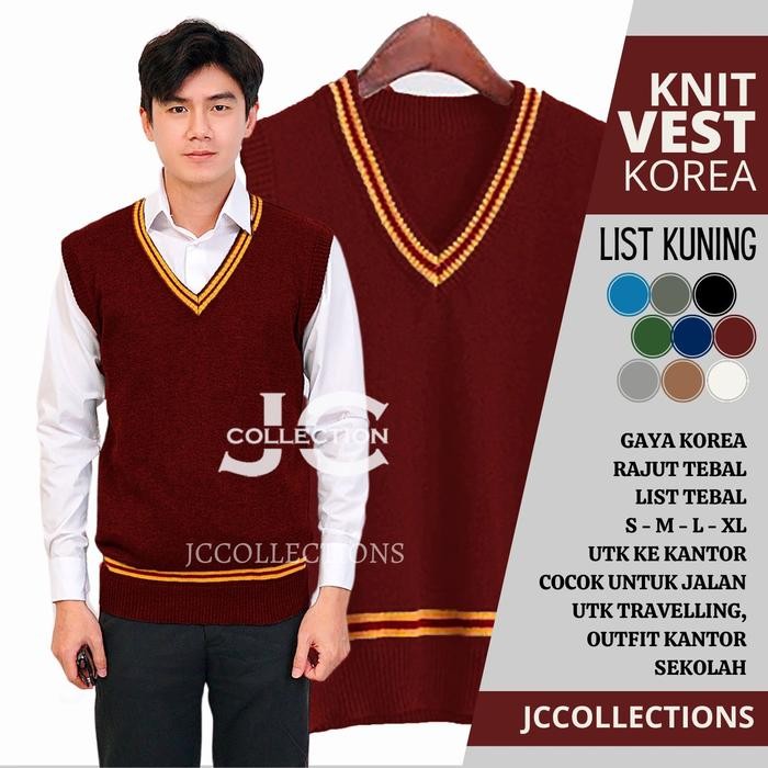 Gt Man Sport - Rompi Rajut Pria Korea Style List Kuning /Rompi Rajut Pria Korea List Kuning / Vest