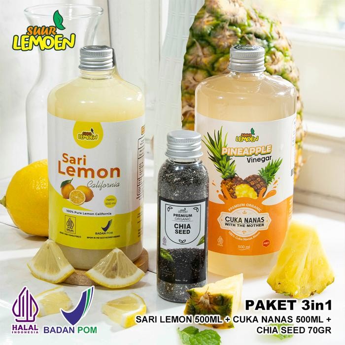 

Stok Baru Suur Lemoen BPOM Paket Cuka Nanas 500 ml Sari Lemon 500 ml dan Chia Seeds 70gr