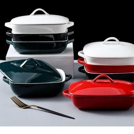 Piring Saji Ceramic baking tray with Cover / Tempat Piring keramik dengan tutup tempat piring saji