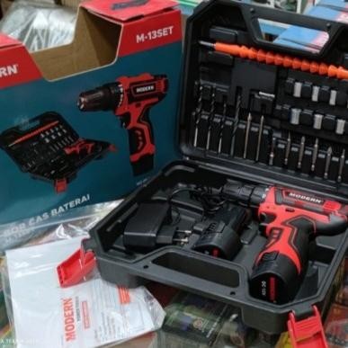 Mesin Bor Modern M-13 Set 10 Mm Cas Baterai M 13 M13 Reversible M13