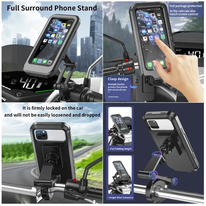 Phone Holder Hp Motor Waterproof Anti Air / Dudukan Hp Handphone Sepeda Motor Besi Magnet Aman