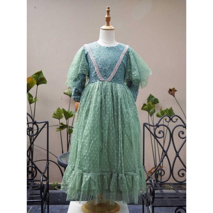 muna Gamis Brokat Kombinasi Tile Polkadot Lembut Anak Mewah Syakila Dari Usia 3-10 Tahun Gaun Muslim