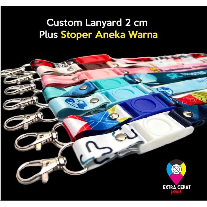 

New LANYARD CUSTOM DIGITAL PRINT 2 Sisi Tali 2 cm Plus Stoper Warna