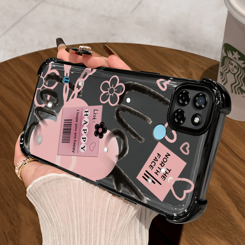 Casing Hp untuk Realme C21Y Realme C25Y C21 C15 Case Bunga merah jambu Kasing airbag Kesing Silikon 