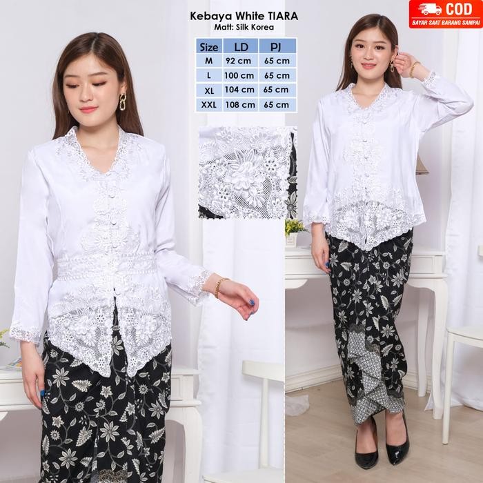 Atasan Kebaya Kutubaru Bordir Modern Cantik Lengan Panjang Warna Putih