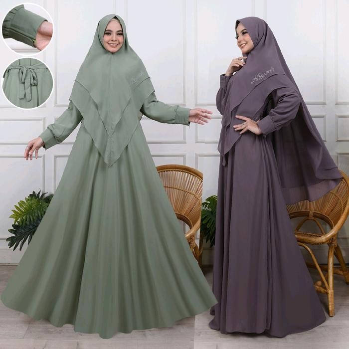 Pilihan- Gamis Ceruty Polos Jumbo Set Kerudung Baju Ibu Ibu Jumbo Mewah Terbaru Syari Wanita