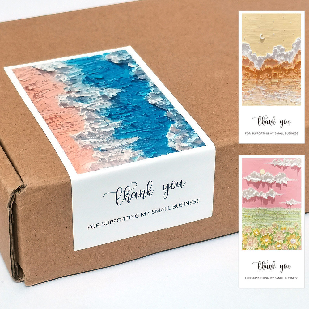 

50Pcs Oil Painting Thank You Stickers 5X10Cm Vintage Flower Sticker For Small Business Gift