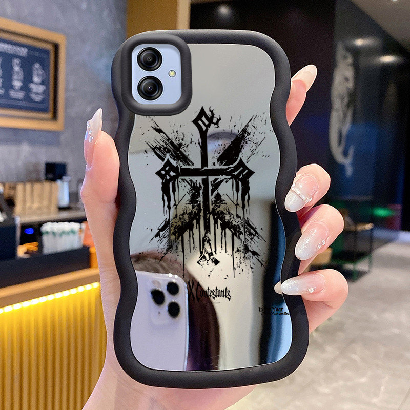 Casing Untuk Samsung A04E Case Casing Salib Graffiti Pola HP Cesing Macaron Kasing Mirror Silikon So