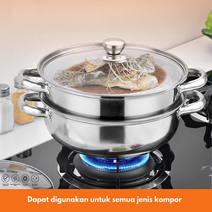 Qme Panci Steamer Kukus Stainless 4 Tingkat / Panci Steamer / Panci Steamer Kukus Stainless Steel