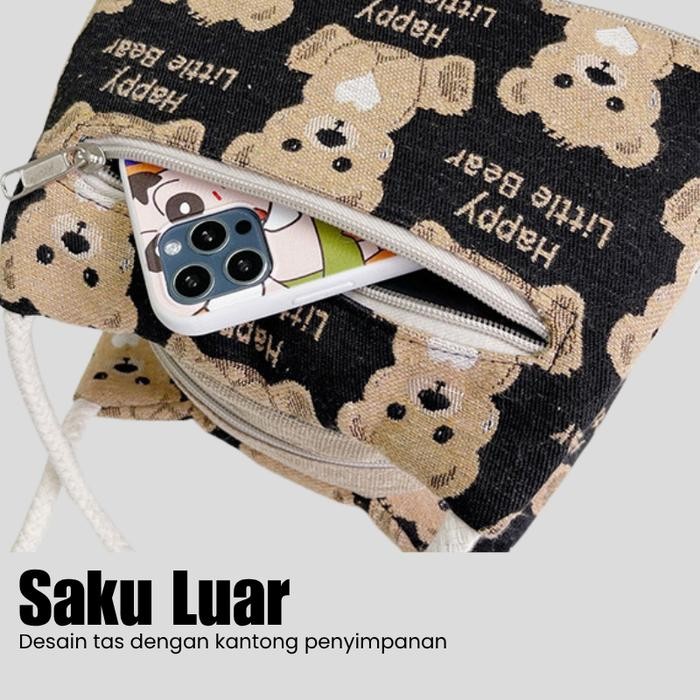 Top Joowon Tas wanita bermotif boneka/ tas wanita lucu Tas Handbag elegan kekinian -LC02 Hitam