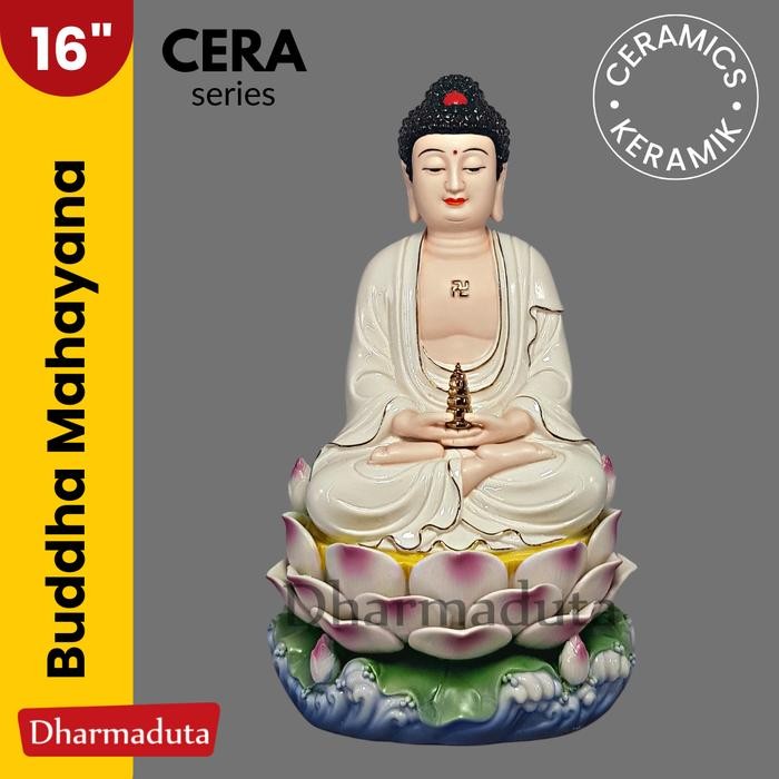 ,,,,,,,] Cera Buddha Mahayana 16in Keramik Patung Rupang Arca Buddha