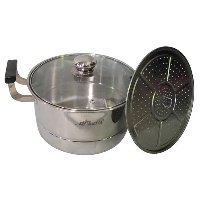 Langseng / Dandang / Steamer Stainless Muliya Tutup Kaca 28 Cm