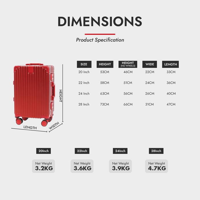 9pli- Roaming Koper A055 Kabin Size 20 Inch Sd Bagasi Size 28 Inch Alumunium Frame Tsa Lock