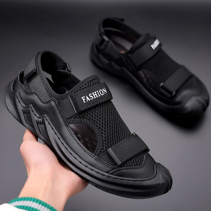 FED Sandal Pria Okayama Black Sendal Anti Licin Berventilasi Untuk Santai outdoor Hiking Pantai