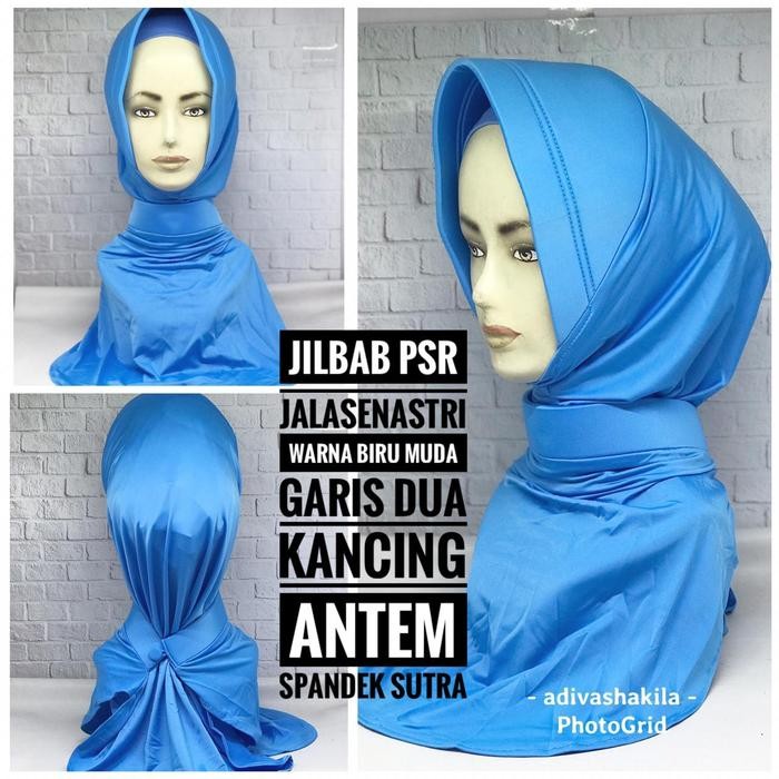 ASLI JILBAB PSR JALASENASTRI BIRU LANGIT GARIS DUA ANTEM READY STOCK