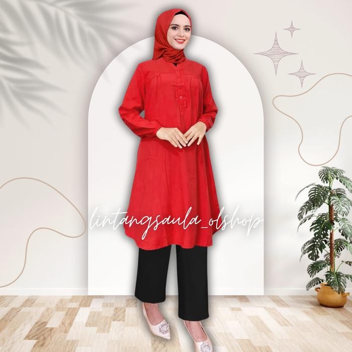 lplw- Tunik Polos Viscose Jumbo Merah Cabe