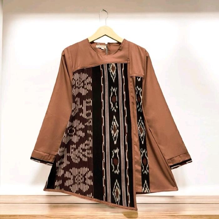 de68- Blus Amira (B 30) Kombinasi Tenun Jepara By Positive Boutique Katun Toyobo Atasan
