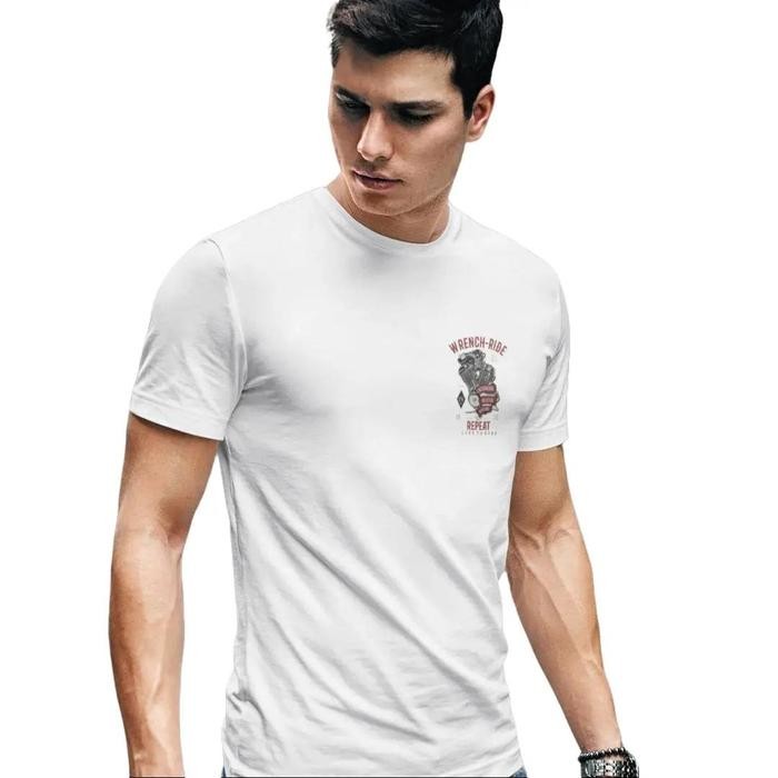 Kaos Vintage Wrench Ride Repeat Indonesia Motor Biker Brotherhood White