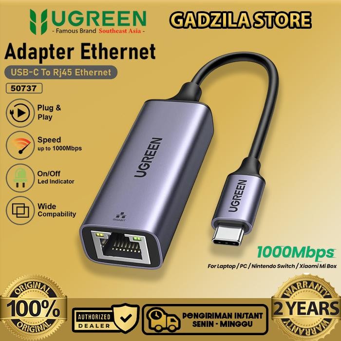 JK UGREEN Adapter Internet Modem Type C To Lan Ethernet RJ45 Up To 1000Mbps 2500Mbps For PC Laptop