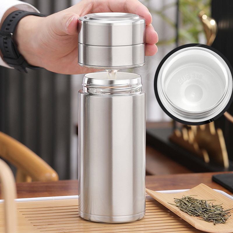 Premium Ceramic Liner Tea Thermos Bottle Tea Separated Cup Black 316 Stainless Steel Thermos Tea Cup