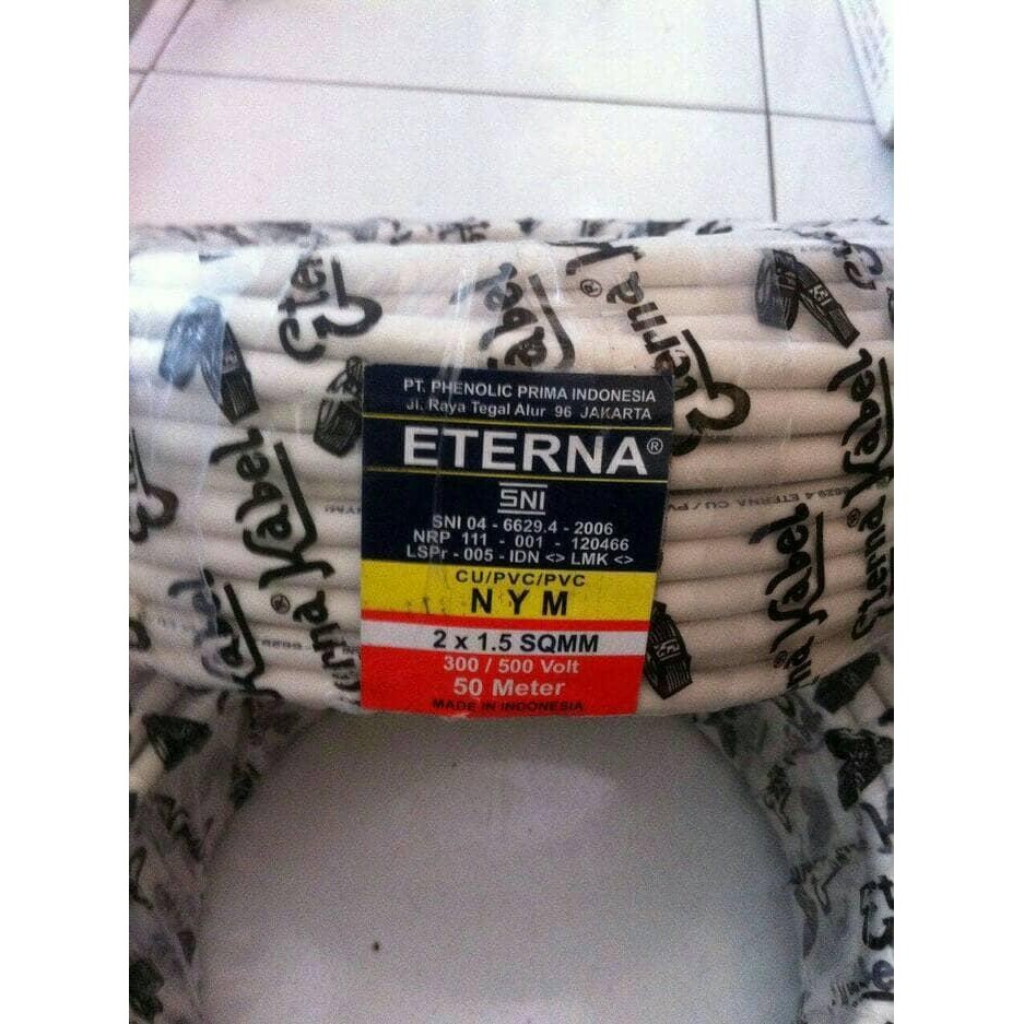 Kabel Eterna Nym 2X1,5 Putih / Kabel Listrik Eterna Nym 2X1,5 50Meter