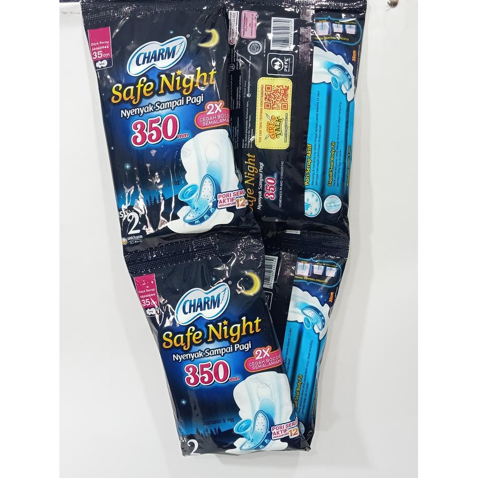 l6kg- Charm Safe Night Renceng Isi 10X2 Pads Wing 35 Cm Pembalut Wanita