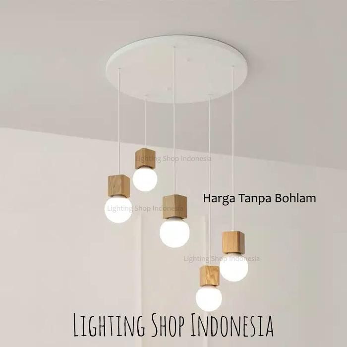 Mantab Lampu Gantung Kayu 1Set Isi 3Lampu / 5Lampu Wood Cafe 3In1 5In1 Terlariss 