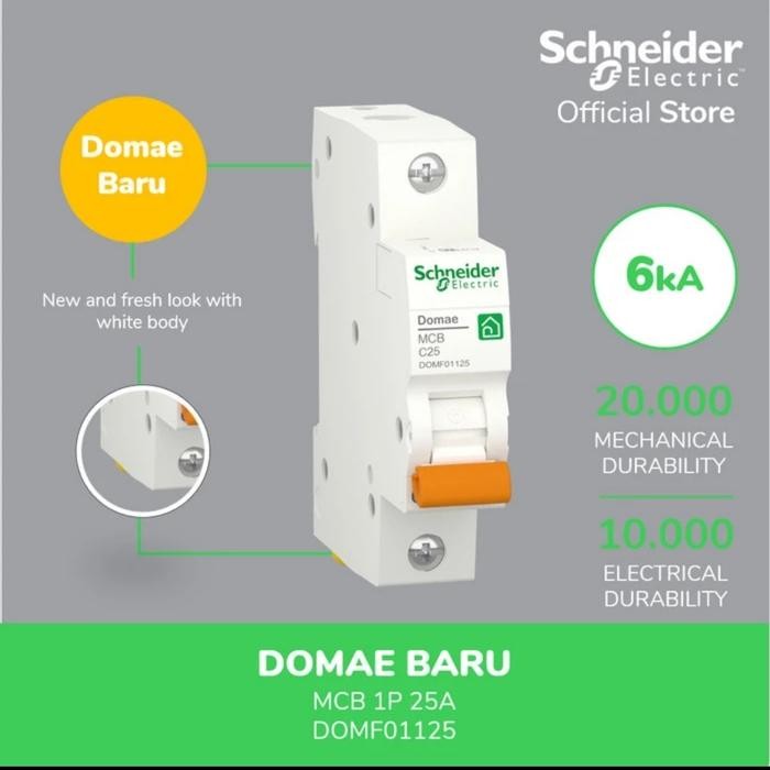 Broco Elektro - Mcb 25A Hijau Domae / Mcb Sneider 25 Ampere 1 Phase 100% Ori