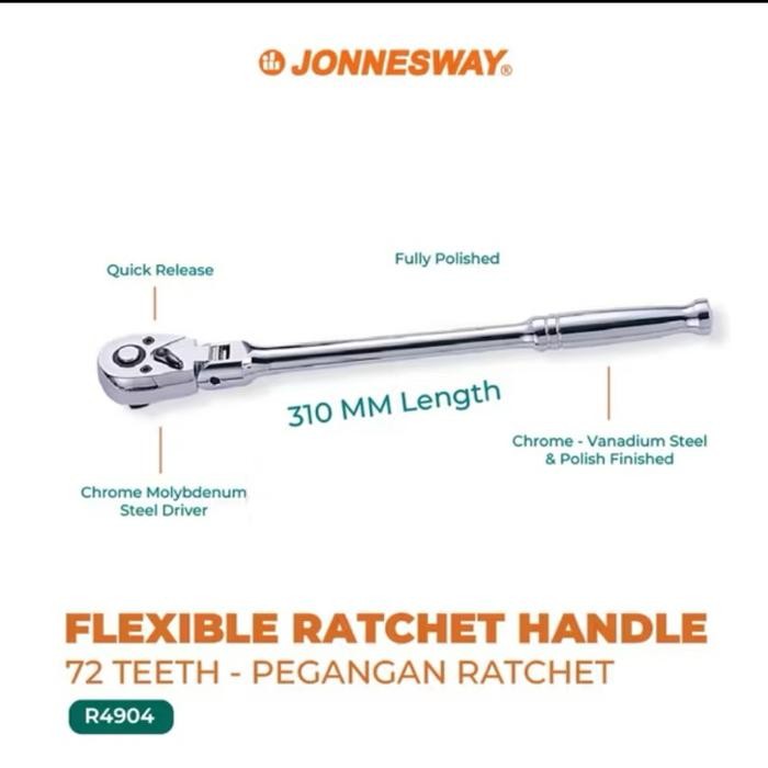 JONNESWAY Gagang Kunci Rachet 1/2" Fleksibel 72 Gigi Handle Flexible 72 Teeth