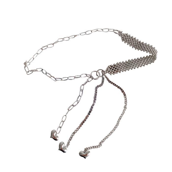 BGS-287 Belt Rantai Wanita, Ikat Pinggang Rantai Elegant, Sabuk Wanita Silver Logam Model Love,