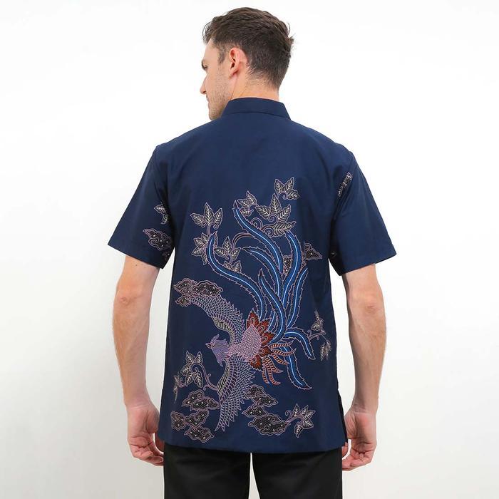 Rianty Batik Premium Pria Kemeja Pendek Hem Navy Furing Firenze