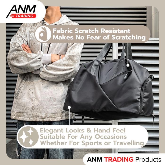 TAS TRAVEL / GYM / SPORT BAG WANITA UNISEX PREMIUM POLYESTER KOREA DUFFEL/WEEKENDER BAG HITAM PRIA