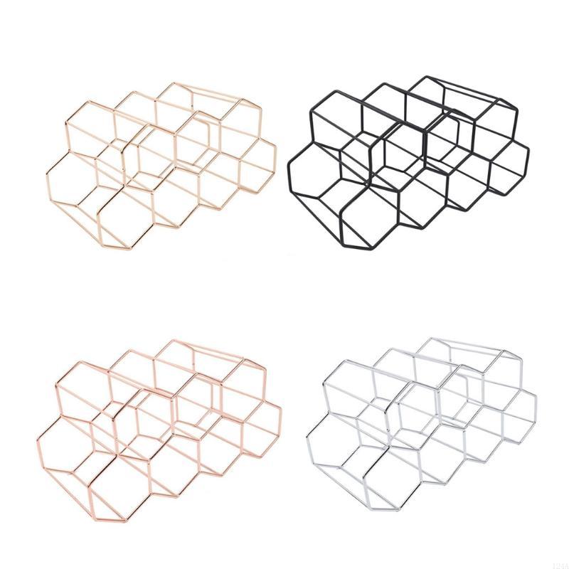 Modern Metal Honeycomb Wine Rack Wine Bottle Storage Tabletop Wine Rack Hexagon 7 Bottle Wine Holder
