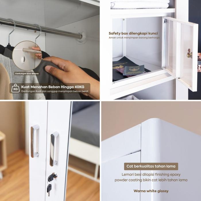 Pro Design Spiegel MWD Lemari Pakaian Besi 4P 2DR Putih Glossy