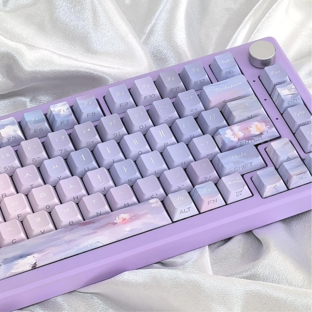Cherry Profile Korean Keycap Dreamy Light Purple Side Engraved Translucent PBT Hangul Keycaps for
